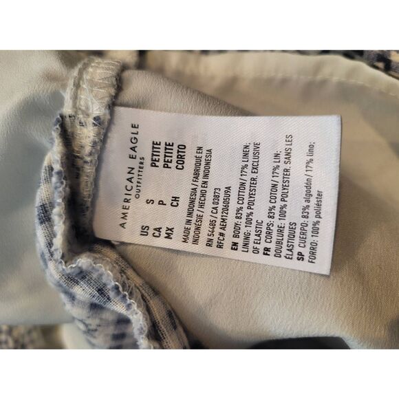 American Eagle Dress Women's Small Petite Blue White Gingam Floral Mini Smocked - Picture 5 of 5